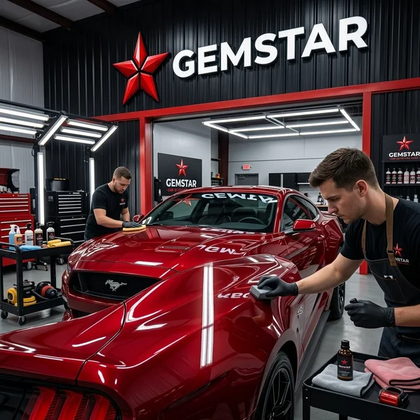 Multi-stage paint correction on red sport coupe