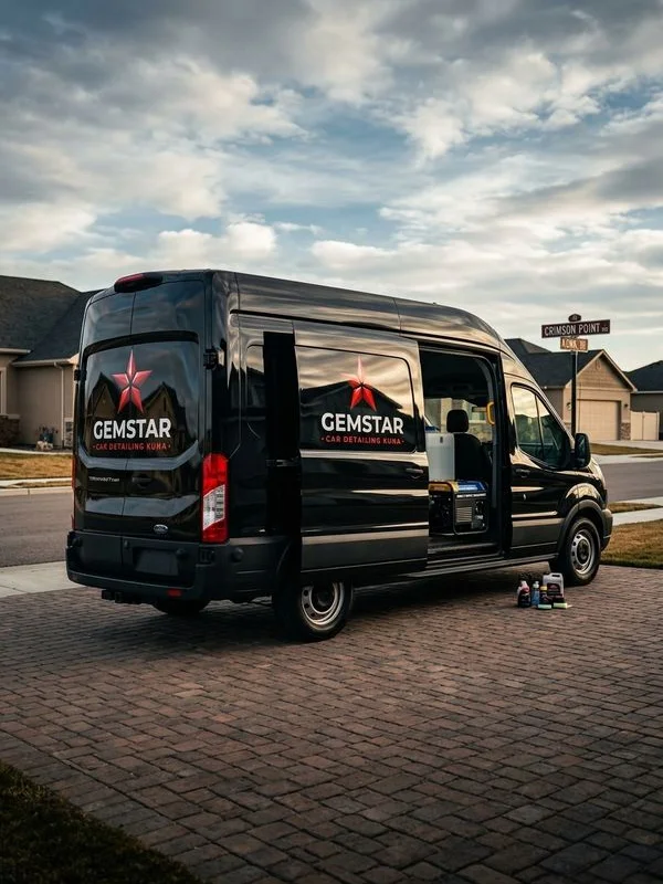 Mobile detail van arriving at a Kuna driveway